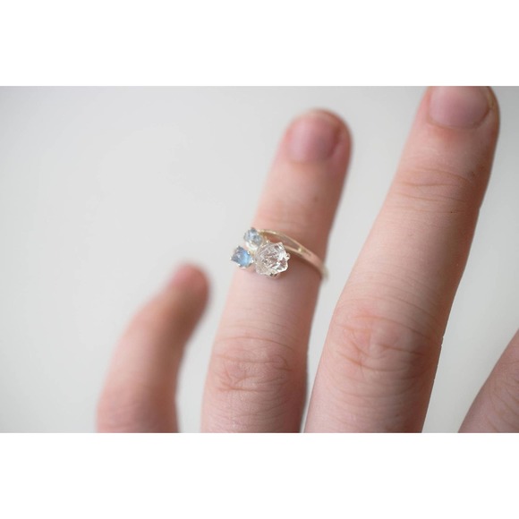 Montana Sapphire and Herkimer Diamond Ring - Picture 3 of 3